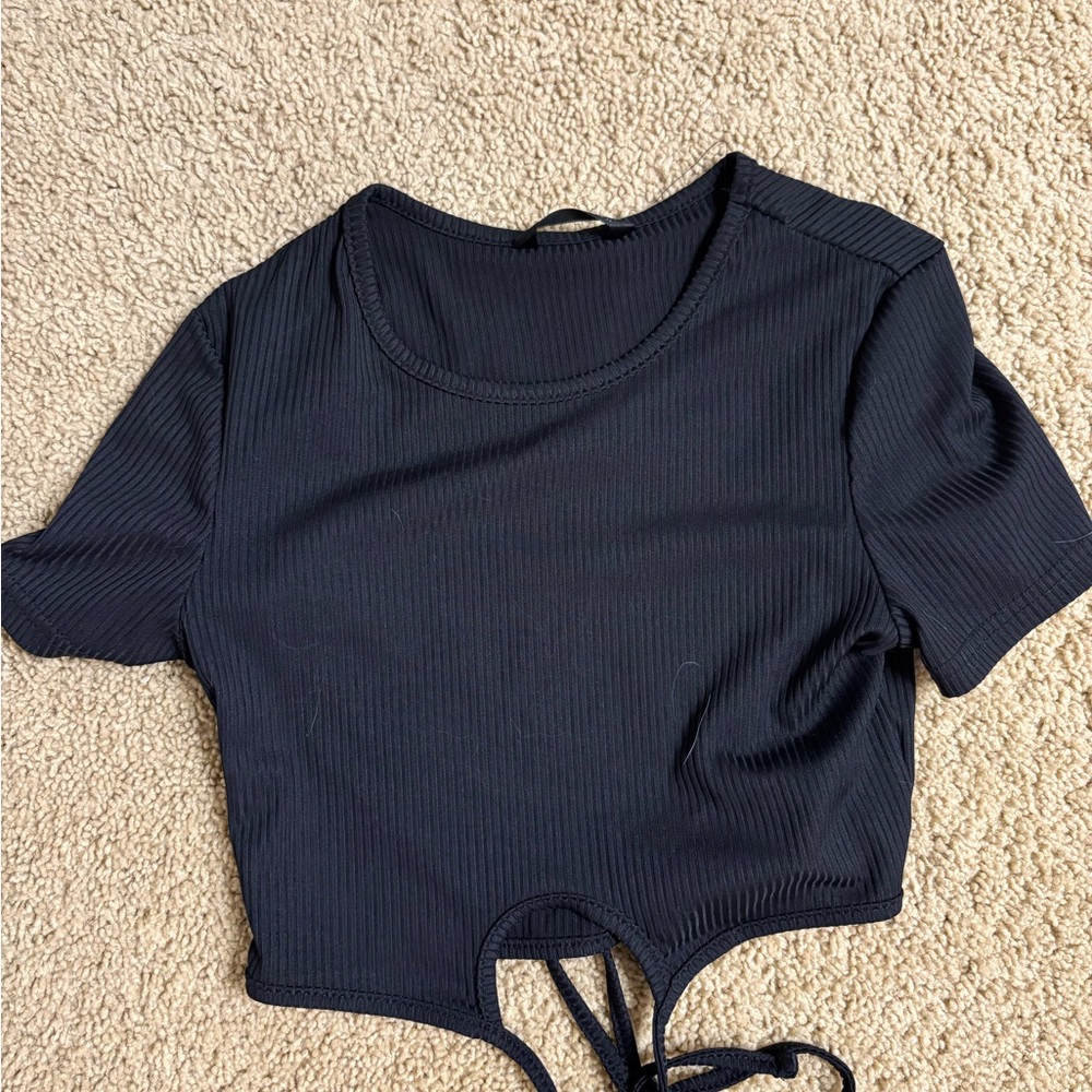 Black Ribbed Crop Top